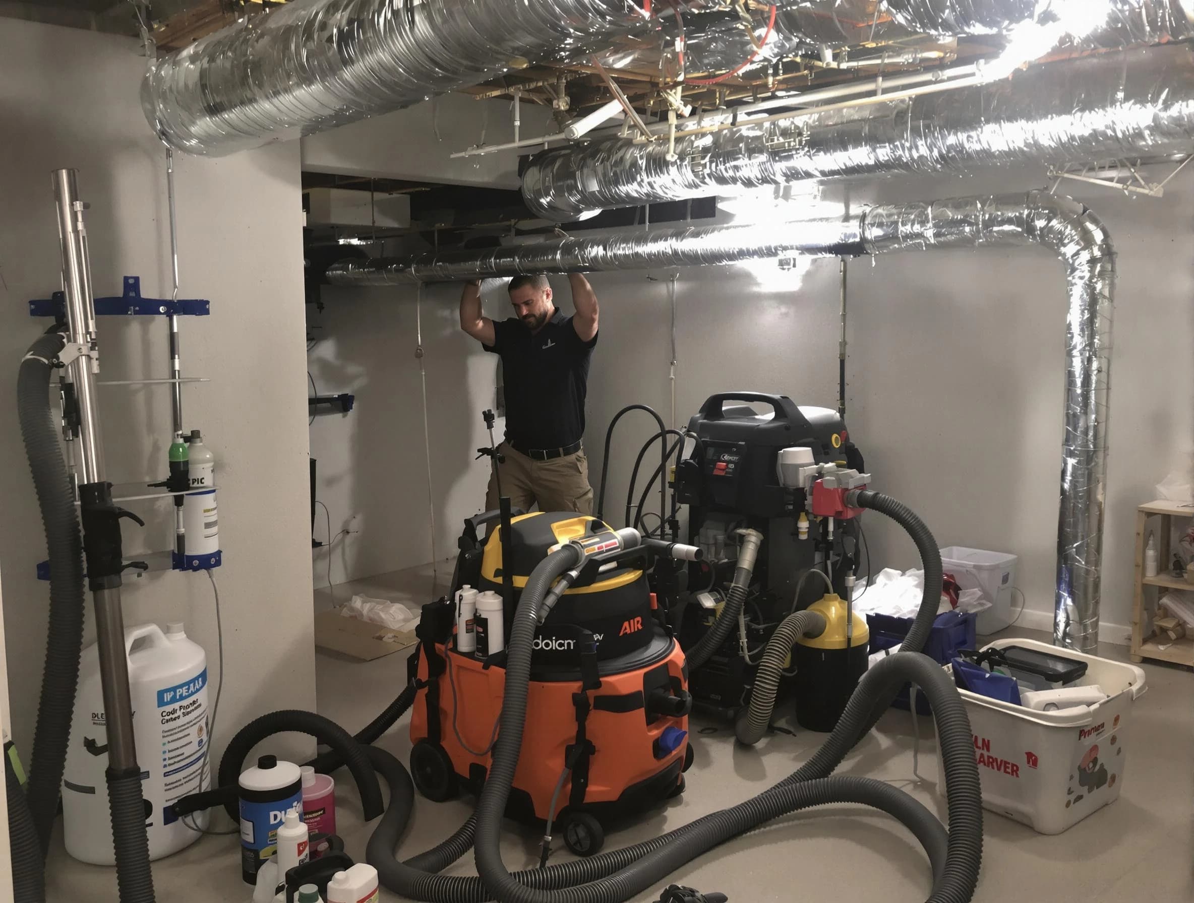 Saugus Air Duct Cleaning specialist performing professional mold removal from air ducts using safety equipment in Saugus