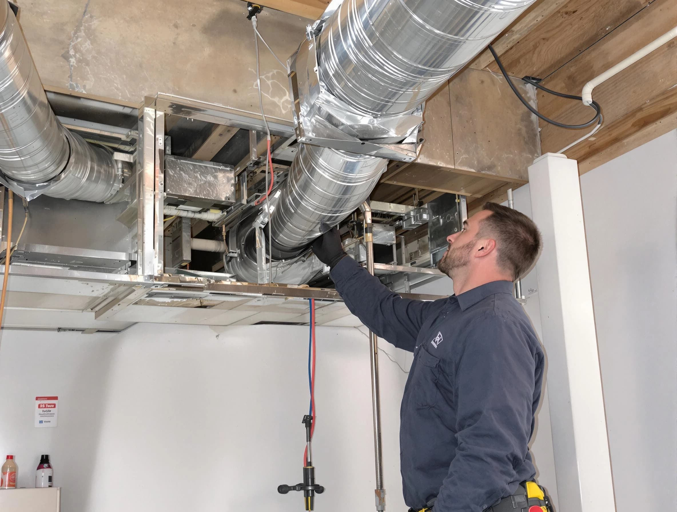 Saugus Air Duct Cleaning technician performing professional air duct repair using specialized tools in Saugus