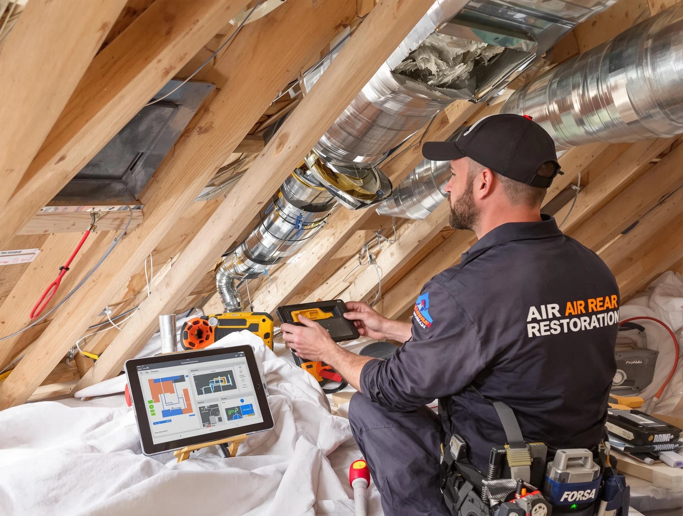 Saugus Air Duct Cleaning technician performing precise duct repair work in Saugus