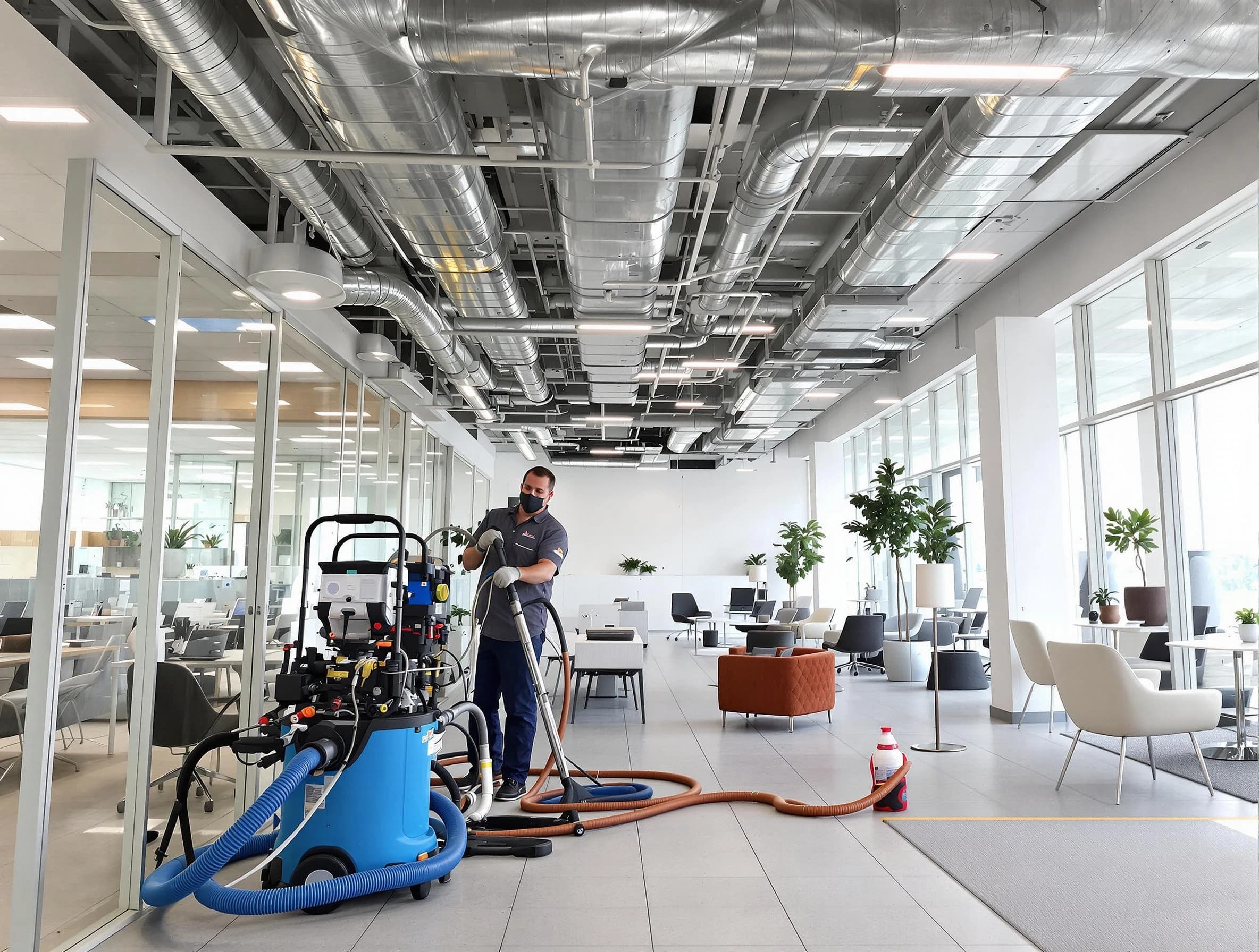 Saugus Air Duct Cleaning team conducting comprehensive commercial duct cleaning at a business location in Saugus