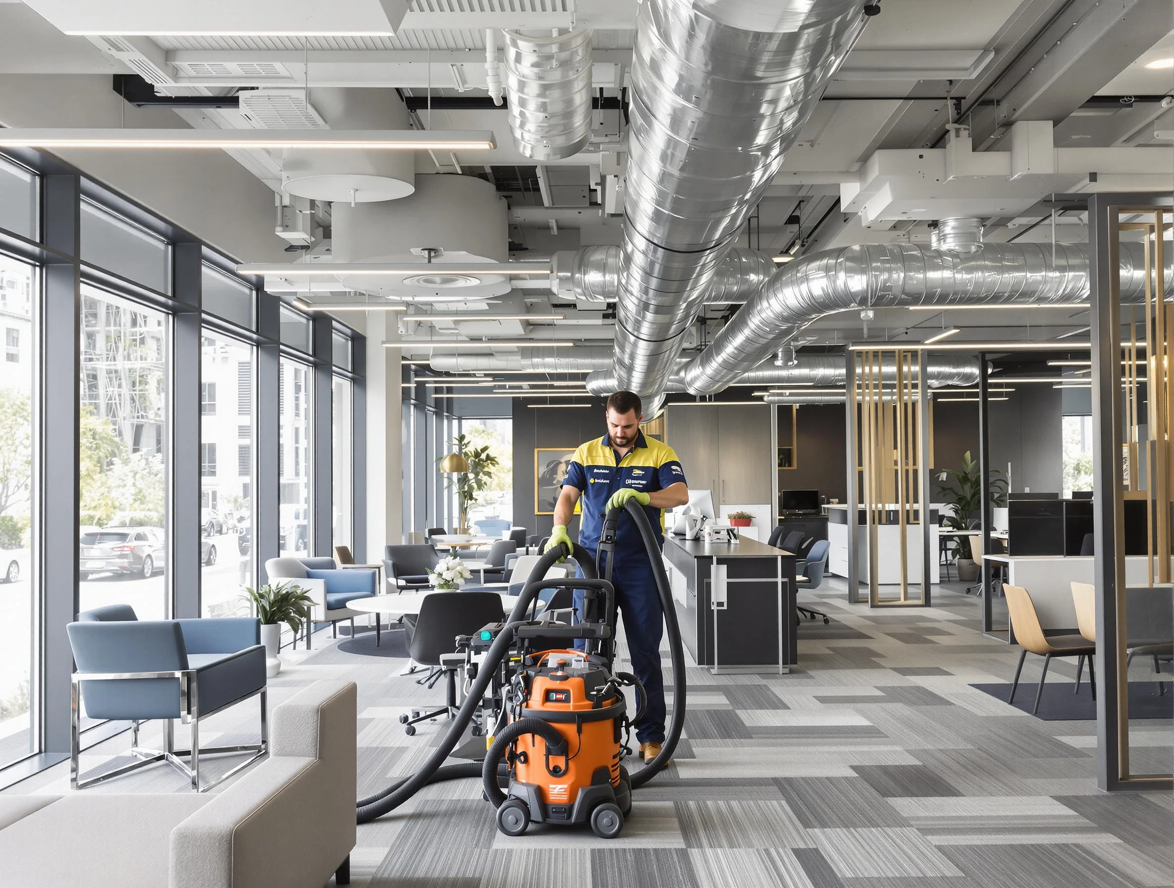 Saugus Air Duct Cleaning team performing thorough commercial duct cleaning at a Saugus business center