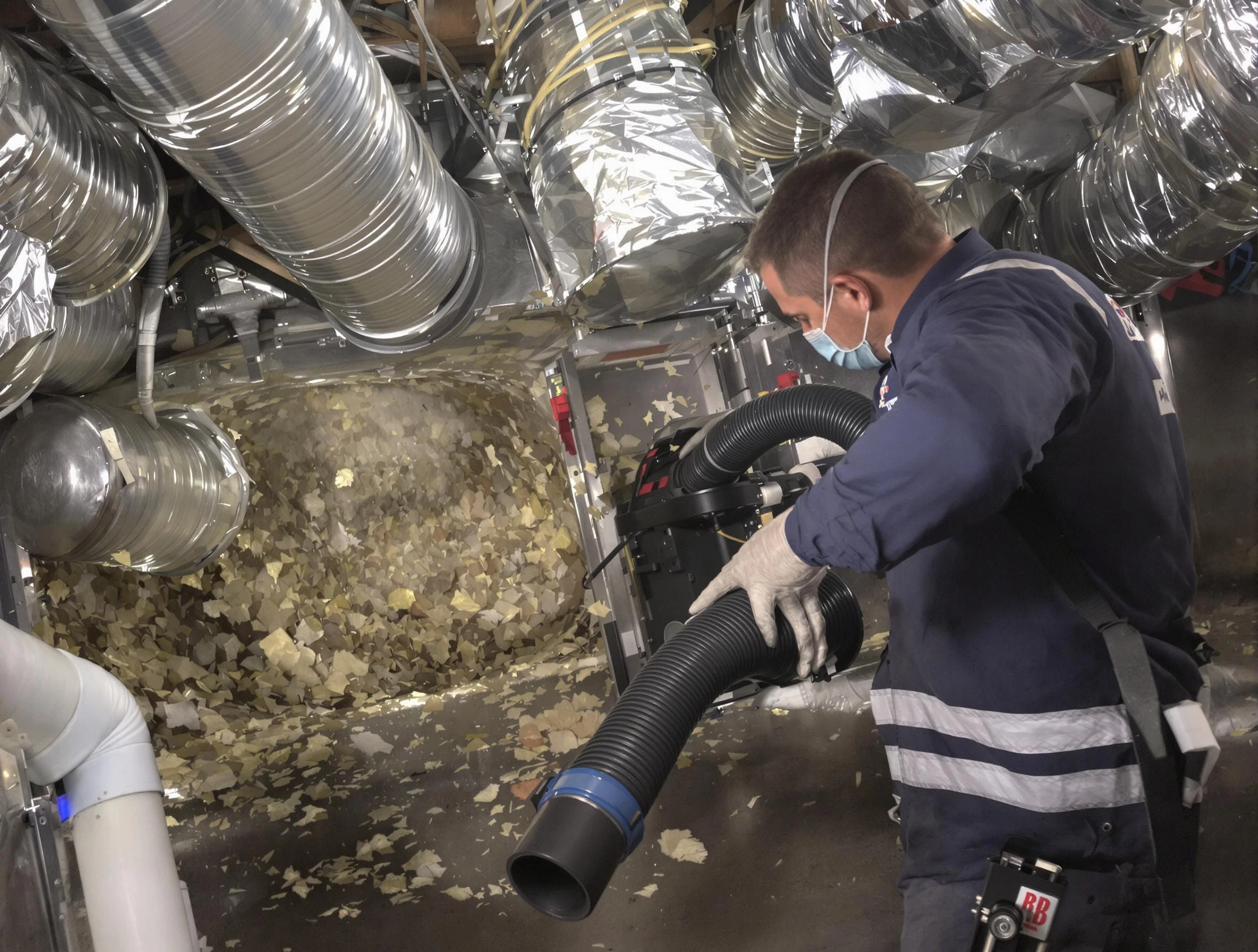 Saugus Air Duct Cleaning specialist operating negative pressure cleaning equipment for thorough duct maintenance in Saugus